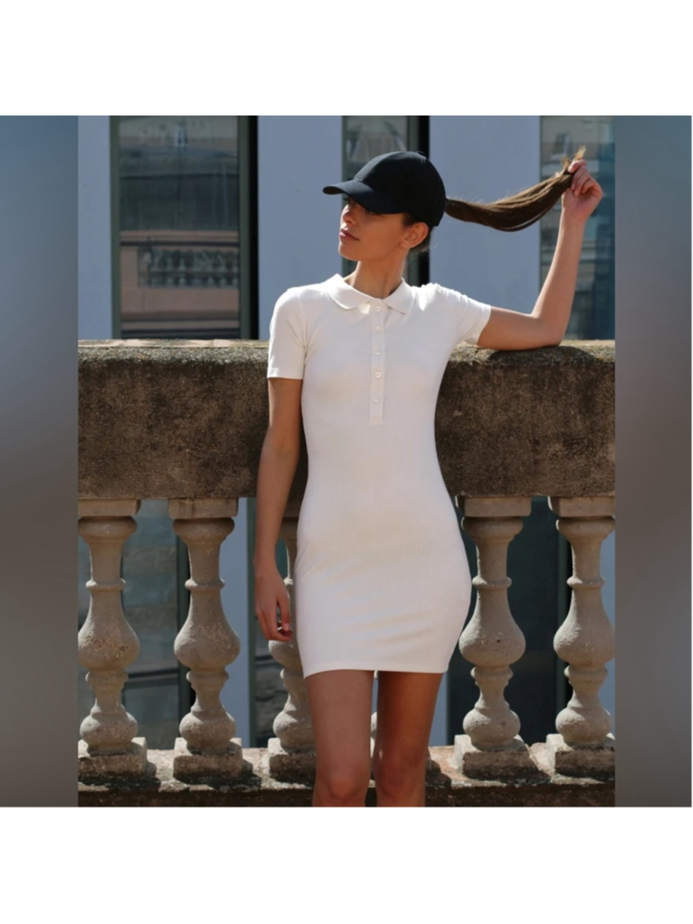 * NEW OAK + FORT Refined Natural Ribbed Polo Knit Mini Dress Size S